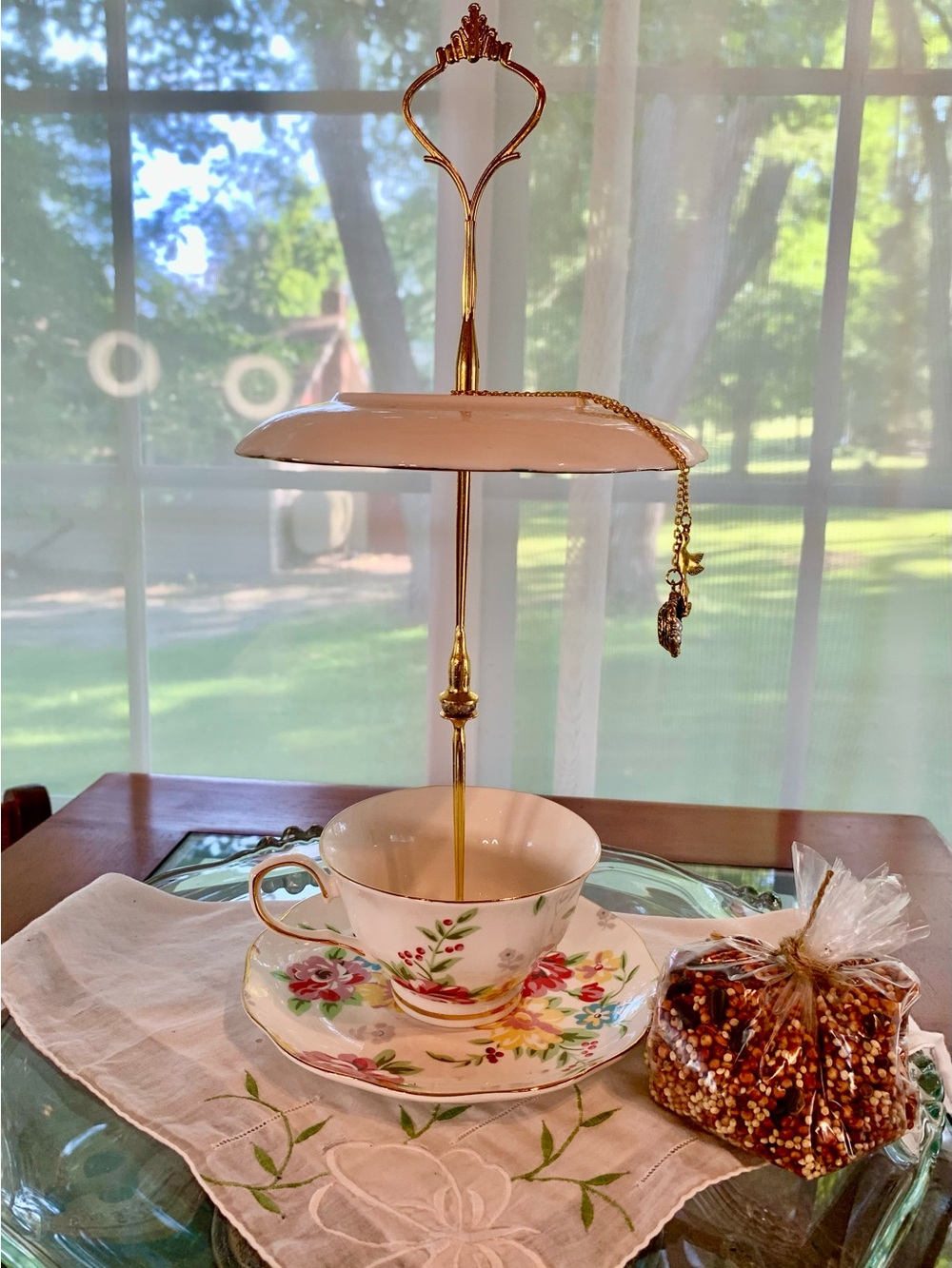 Vtg Tea Cup Hanging Bird Feeder